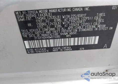 2011 Toyota Rav4 из США, поврежденный, VIN 2T3ZF4DV4BW074085